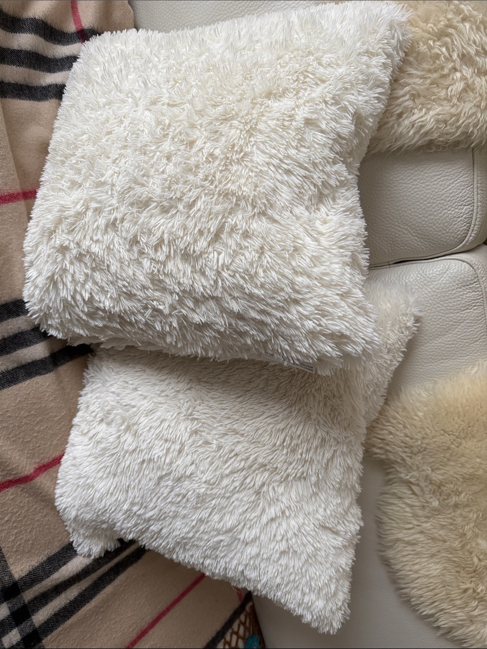 Habitat Luxe Faux Fur Round Pillow - Cream White price is for 2